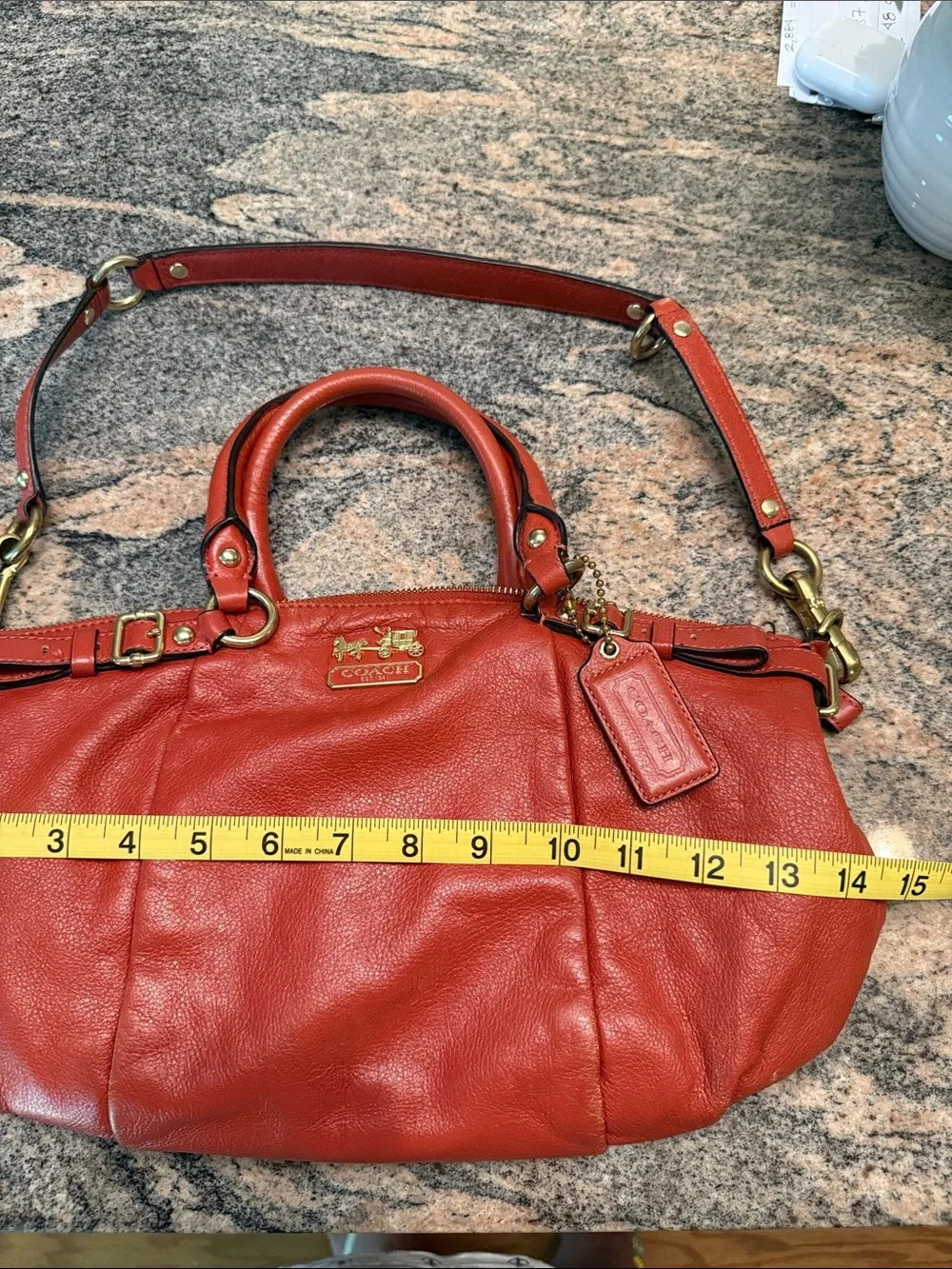 Coach Orange-Red Leather Satchel with Gold Hardware